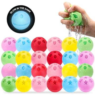 24 Pcs Reusable Water Balloons, Latex-Free Soft Silicone Water Splash Ball, Silicone Surround Ball Noctilucent Water Ball for Kids Adults Water Games Outside Summer Fun Party Water Pool Supplies - Image 1