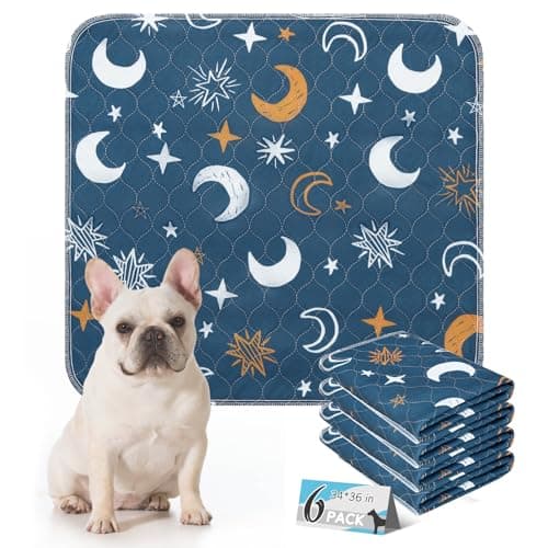 ESGPET Washable Pee Pads for Dogs - 34”x36” 6PCS, Whelping Pad for Puppy Training, Playpen Crate Bed Floor Protector, Reusable Dog Potty Pads Non-Slip, Super Absorbent & Odor Controlling, Moon&Star - Image 1