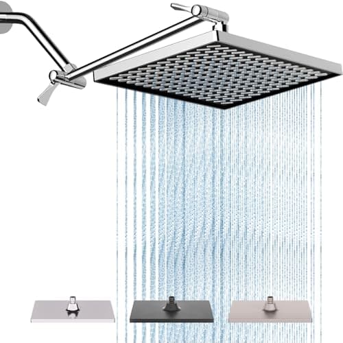 Cobbe Rainfall Shower Head for Bathroom, 11.8 Inch Large Rectangular with Adjustable Stainless Steel 11 Inch Extension Arm - Premium Quality Luxury Experience, 1-Min No Tools Installation, Chrome - Image 1