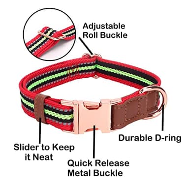 Dog Collar Reflective, Multi-Colored Stripe Dog Collar, Soft Adjustable Dog Collars with Metal Buckle for Small Medium Large Dogs, Perfect Pet Collar Gift (red,L) - Image 4
