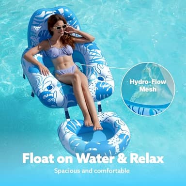 SLOOSH Pool Floats Lounger Adult, Pool Chair Lounge Convertible 2-in-1 Floating Water Floaty with Cup Holders Backrest Recliner for Pool Party - Image 5
