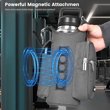 icolor Magnetic Gym Bag Water Bottle Carrier Holder with Phone Pockets & Strap,Nylon Gym Magnetic Bag 5 Built-in Magnets Gym Accessories Organizer Bottle Pouch Sleeve for Men Women (Light Gray) - Image 2