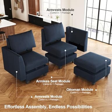 Belffin Large Modular Sectional Sofa Sleeper Couch with Storage Velvet Sectional Sofa Bed for Living Room, 9 Seats, Blue - Image 4