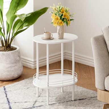 DGSANDGO Small Round Side Table,Bedside Table with Storage,Morden Round Nightstand,Samll Side Table for Living Room,Bathroom,Bedroom, Nursery, Laundry, White - Image 3