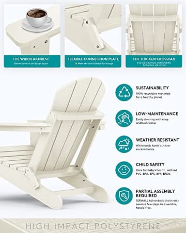 SERWALL Adirondack Chair - Folding Adirondack Chairs HIPS Outdoor Chairs Set of 6 Weather Resistant- White - Image 5