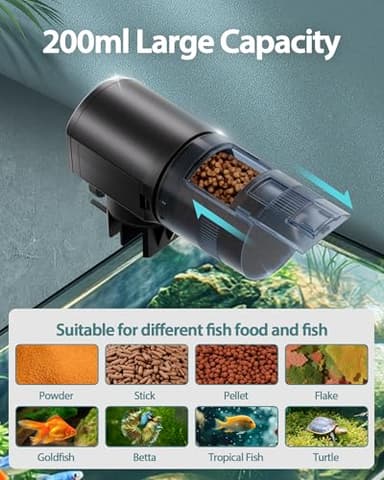 Automatic Fish Feeder Dispenser for Aquarium: 200ml Large Capacity Auto Feeders for Small Tank Turtle Betta Koi - Battery Food Feeding Timer for Flakes Pellet Vacation Weekend Day - Image 4