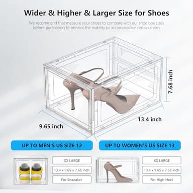 Kjfeoiye 12 Pack Hard Sturdy Thickened Rigid XX Large Shoe Storage Organizer for Closet, Clear Stackable Sneaker Shoe Boxes Rack Containers Display Case Bins with Lids, White - Image 4