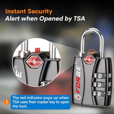 Forge TSA Luggage Combination Lock - Open Alert Indicator, Easy Read Dials, Alloy Body- Ideal for Travel, Lockers, Bags (Black 4PK) - Image 3