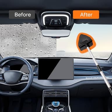 Qydipclin 10pcs Windshield Cleaner Tool, Car Window Cleaning Wash Kit with 4 Reusable Microfiber Pads 1 Spray Bottle and Extendable Handle Auto Glass Wiper Kit, Orange - Image 3