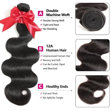12A Human Hair Bundles with Closure 16 18 20 with 14 Inch Brazilian Body Wave 3 Bundles Human Hair with 4x4 HD Lace Closure 100% Unprocessed Virgin Human Hair Weave - Image 2