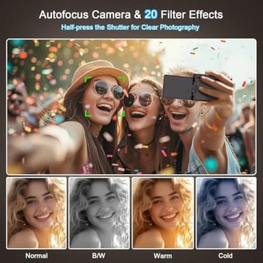 4K Digital Camera for Photography - Autofocus 48MP Vlogging Camera for YouTube with 3'' 180°Flip Screen - 16X Digital Zoom, Anti-Shake Camera for Vlogging with SD Card, 2 Batteries & Charging Stand - Image 4