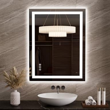 LOAAO 27.6"x35.4" LED Mirror for Bathroom, Lighted Bathroom Mirror with Lights, Anti-Fog, Dimmable, Memory Function, Easy to Install, Clear Reflection - Image 1