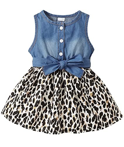 Baby Girl Dress 12 Month Infant Summer Sleeveless Denim Leopard Sundress 1 Year Old Outfits Cute Clothes 12-18 Months - Image 1
