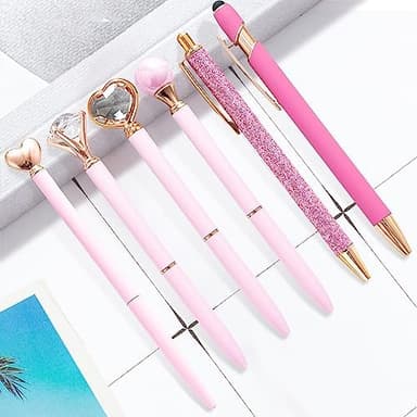 Pink Pens for Women, 6 Pcs Cute Pens Ballpoint Pen Bulk, 1.0mm Medium Point Black Ink, Office and School Supplies Fancy Nice Pen Gifts for Girls Nurse Teacher (Pink - Image 4