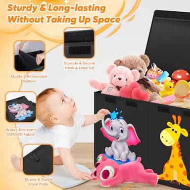 Mabahoo Extra Large Toy Box, Collapsible Storage Organizer with Lids, Cute Animals Toybox for Boys Girls, 40"x14"x16" Kids Toy Chest Sturdy Storage Boxes for Living Room Bedroom Playroom Nursery - Image 4