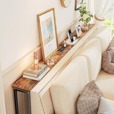 SUPERJARE 5.9 Inch Narrow Console Table with Outlet, Sofa Table Set of 2, Total Length 78.8'', Behind Couch Table, Long Entryway Tables with Charging Station, for Living Room, Hallway, Rusitc Brown - Image 2