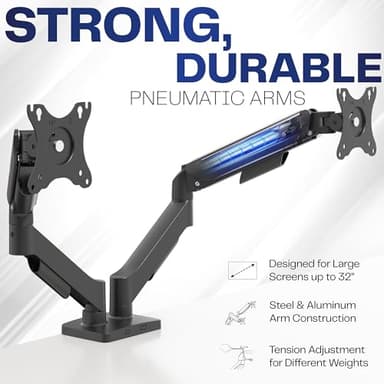 VIVO Dual Monitor up to 32 inches and 19.8 lbs per Screen, Pneumatic Arm Desk Mount, Articulating Counterbalance, VESA Stand, Classic, STAND-V002O - Image 3