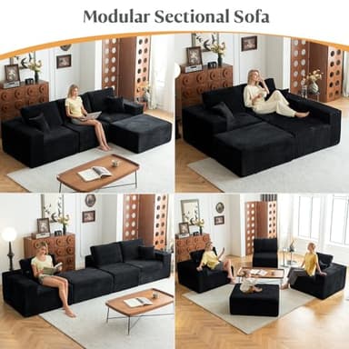 MODNEST 108" Modular Sectional Sofa Cloud Couch with Deep Seats, L Shape Foam Couch with Chaise and Movable Ottoman, Sectional Couches for Living Room, Comfy Boneless Sofa No Assembly, Black - Image 7