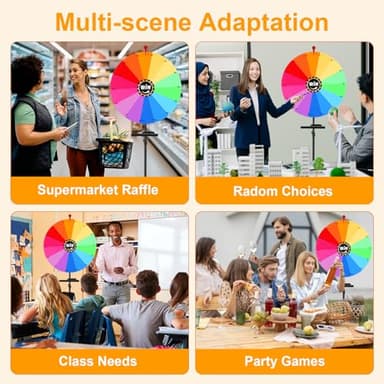 GADFISH 24-inch Spinning Prize Wheel, Ajustable 37"-65" Height Spin Doodle Game Spinner, Storable Prize Wheel Spinner with Stand, Wheel of Fortune Game, 14 Colors - Image 3