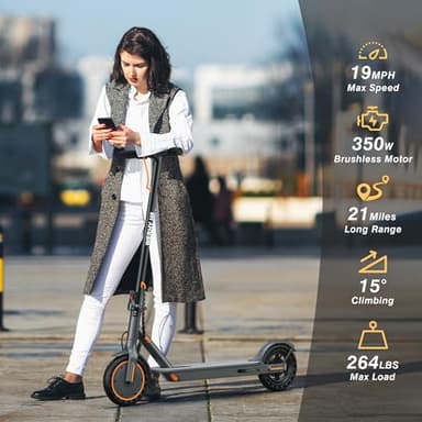 WERHY Electric Scooter, 350W/500W Motor, Top Speed 19/22 mph, Max 16/23/28Miles Ranges, Foldable E Scooter for Adults (8.5''-350W-19Mph) - Image 5