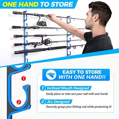 PLUSINNO H5 Horizontal Fishing Rod/Pole Holders for Garage, Wall or Ceiling Mounted Fishing Rod Rack, Aviation Aluminum Fishing Pole Holder Holds up to 10 Rod or Combos or Nets Storage Racks - Image 4