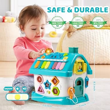 Marstone Baby Toys for 1 Year Old Boy and Girl Gifts: Toddler Toys Age 1-2, 8-in-1 Educational House with Sound Lights Music Clock Telephone and Car, Birthday Gift for Boy 12-18 Months - Image 5