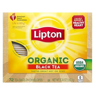 Lipton Organic Tea Bags Tastes Great Hot or Iced Organic Black Tea Can Help Support a Healthy Heart 5.74 oz 72 Count, Pack of 5 - Image 2