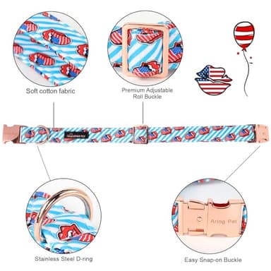 ARING PET 4th of July Dog Collar with Flower, Cute Patriotic Independence Day Tongue Flag Pet Collars with Metal Buckle for Puppy Small Medium Large Boy Girl Dogs-S - Image 4