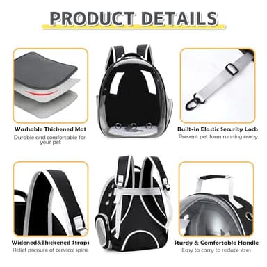 XZKING Cat Backpack Carrier Bubble Bag, Transparent Space Capsule Pet Carrier Dog Hiking Backpack, Small Dog Backpack Carrier for Cats Puppies Airline Approved Travel Carrier Outdoor Use Black - Image 4
