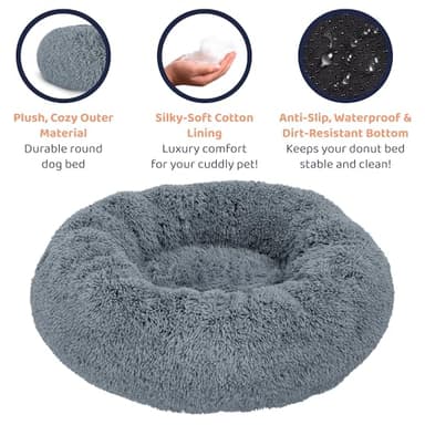 Petloox Donut Dog Bed - Premium Comfort for Anxiety Relief - Fluffy & Calming Design with Ultra-Plush Support | Cozy Round Dog Bed with Super Soft Circle Style (Size M Dark Grey) - Image 4
