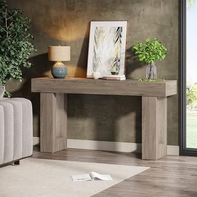 Tribesigns 63-Inch Long Console Table, Wooden Rectangular Sofa Table Behind The Couch, Farmhouse Entryway Table for Entrance, Hallway, Living Room (Grey) - Image 3