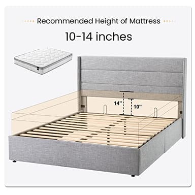 SHA CERLIN Queen Size Lift Up Storage Bed/Modern Wingback Headboard/Upholstered Platform Bed Frame/Hydraulic Storage/No Box Spring Needed/Wood Slats Support/Light Grey - Image 8