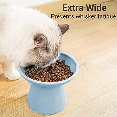 CEEFU Extra Wide Elevated Ceramic Cat Food Bowl - 6.2" Shallow Dish for Whisker Fatigue Relief, 5" Height for Easy Feeding, Lead & Cadmium Free, Durable Raised Cat Food Bowls, Blue - Image 2