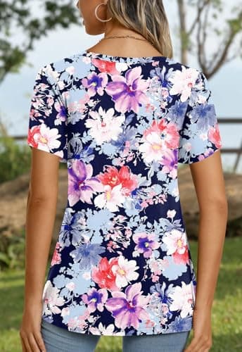 CATHY 2025 Ladies Top Petal Sleeve Plus Size Tunics Casual V-Neck Blouse Soft Beach Shirts for Leggings Mix Light Flower X-Large - Image 5