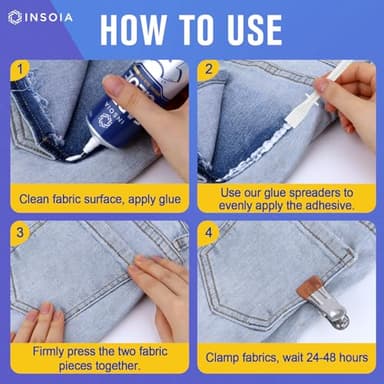 Fabric Glue Permanent, 15MLx2 Food-Grade Clothing Glue, Odor-Free, Dries Clear, Washable Fabric Adhesive for Rhinestones,Patches,Clothes,Denim,Leather,Polyester,Fabrics,Doll Repair,Flannel,Cotton - Image 7