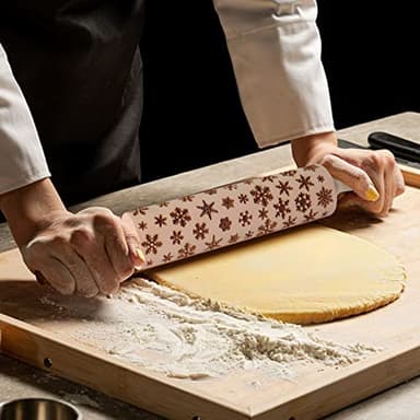 Embossed Rolling Pin, OLETNY Large Wood Textured Roller for Baking, Cookies, Decorative Pattern Rolling Pins, Christmas Gifts for Mother, Grandmother, and Friends (Snowflake) - Image 6