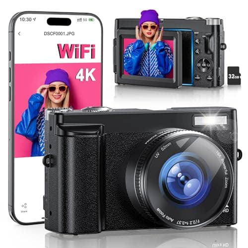 4K Digital Camera for Photography, WiFi 64MP 180° Flip Screen 3" Autofocus Vlogging Camera for YouTube, 16X Zoom Compact Point and Shoot Cameras for Beginner with 32GB Card, 2 Batteries - Image 1