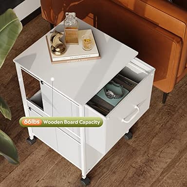 DEVAISE 2 Drawer Mobile File Cabinet, Rolling Printer Stand with Open Storage Shelf, Fabric Vertical Filing Cabinet fits A4 or Letter Size for Home Office, White - Image 4