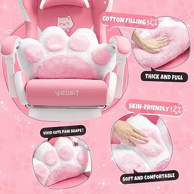 Vigosit Cat Ears PU Leather Gaming Chair Ergonomic Adjustable Office Desk Computer Chairs for Gamers Adults Kids 360 Degree Swivel Recliner 45in Height, Pink - Image 4