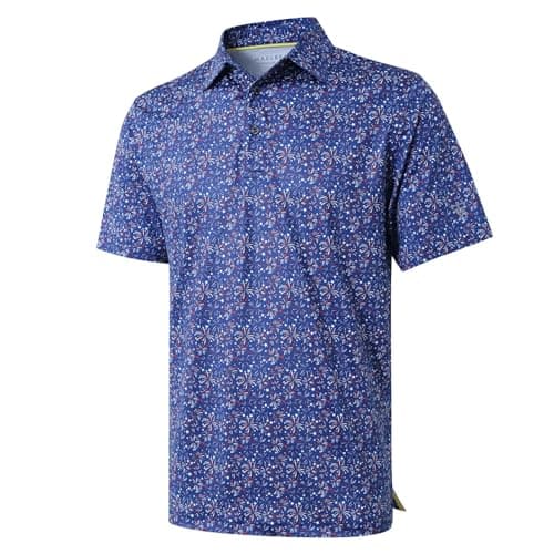 Men's Golf Shirts Dry Fit Short Sleeve Print Performance Moisture Wicking Patterned Polo Shirt for Men Navy Patriotic Firework - Image 1