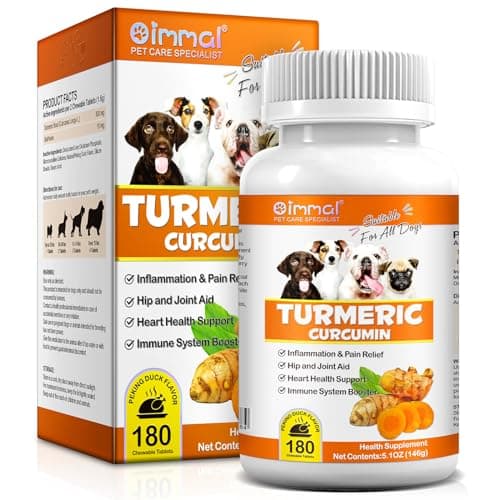 Turmeric for Dogs, 180 Turmeric Curcumin Tablets Supports Heart, Immune System Booster, Hip & Joint Support, Dog Pain Relief, Pet Supplement Treats w/Fish Oil, Curcumin C3-180 Tablets / 5.1 OZ - Image 1
