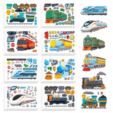 Aowplc Train Stickers for Kids – 32 Sheets Make-a-Train Mix & Match Kit – Fun Party Favors & Activities - Image 1