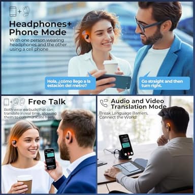 AI Language Translator Earbuds, 164 Languages, Audifonos Traductores Inglés Español for Business Meeting, Glowing Earhook Bluetooth Translating - Image 3