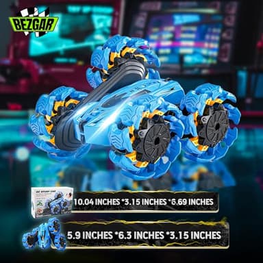 BEZGAR Remote Control Car - Gesture Sensing Explosive Wheel RC Car with Double Sided 360° Rotate, 4WD with Headlights, Rechargeable Batteries, Xmas Gifts for Boys (Blue) - Image 6