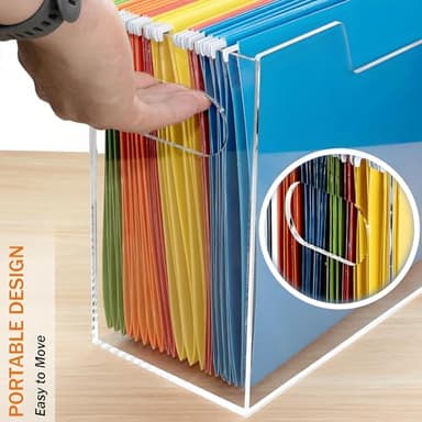 Aphbrada Acrylic Hanging File Folder Organizer Box, Clear File Storage Organizer Desktop Filing Box with Handles for Letter Size/A4, Portable Folder Holder for Office, Home, School - Image 3