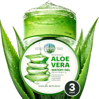 Nature Republic MILD & MOISTURE ALOE VERA WATERY GEL (3 PCS) Quick Hydration & Moisturizing,fast absorbing non-sticky texture,korean skin care for Face,Hair,Sunburn relief, aftershave, all Skin Types - Image 1