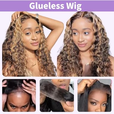 NKTU Glueless Wigs Human Hair Pre Plucked Pre Cut, Highlight Ombre Deep Wave Wigs, 5x5 HD Lace Closure Wigs for Women, No Glue, Beginner Friendly, 180 Density, 18 Inch - Image 5