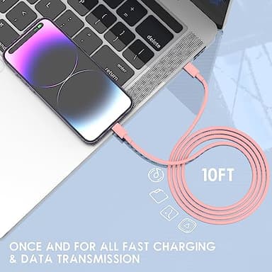 QZVOO iPhone 14 13 12 Charger Fast Charging with Cable 10 ft, Apple Fast Charger Cord with 20W Charger Block, USB C to Lightning Cable for iPhone 14 Pro Max /13/12/11/XS/SE/iPad/AirPods-Pink ZYH-J15 - Image 6