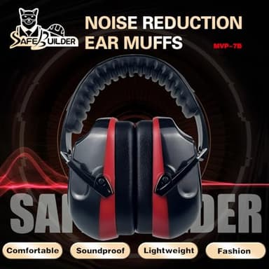SAFEBUILDER Safety Ear Muffs SNR 33dB Noise Reduction Earmuffs Adults Sound Proof For Sleeping Outdoor Working Shooting Industrial (1, 1-Black Combine Red) - Image 2