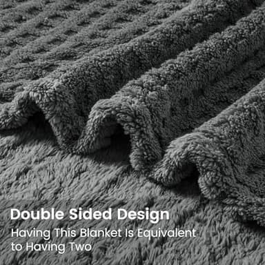 David's Home Ultra Soft Fleece Blanket Queen Size for Bed, Plush Shaggy Fluffy 3D Jacquard Waffle Throw for Couch, Warm Lightweight for Fall Winter,Fuzzy Aesthetic Room Decor,90x90 inches,Dark Grey - Image 3